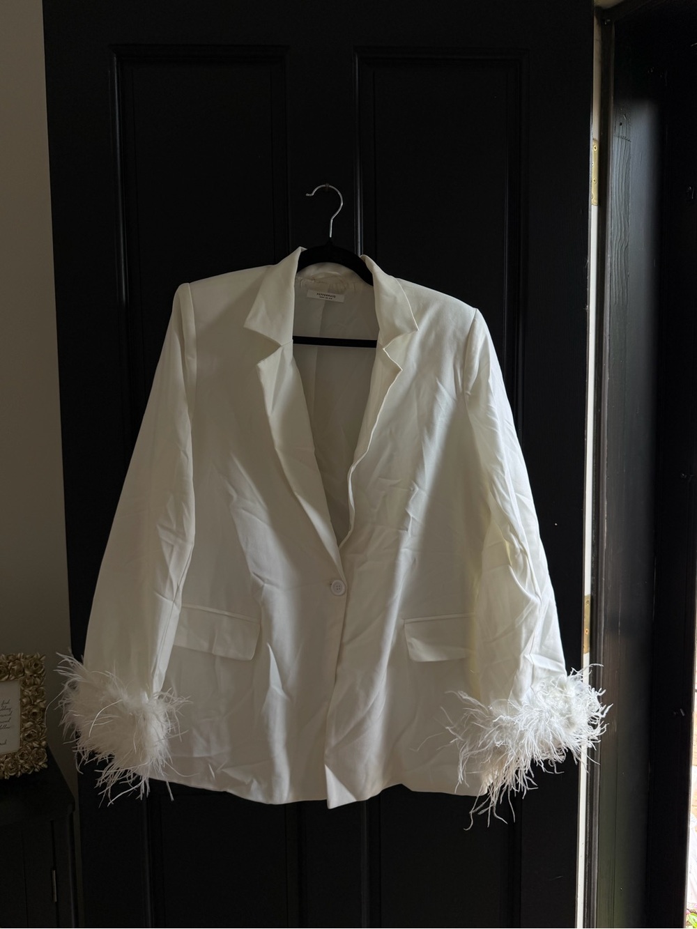 Peppermayo White Feather-Cuff Blazer